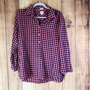 J.Crew Boy Fit Gingham Plaid Gauze Button Down Popover Shirt Pink Blue Size M